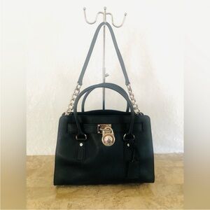 Michael Kors Hamilton black crossgrain leather chained shoulder bag